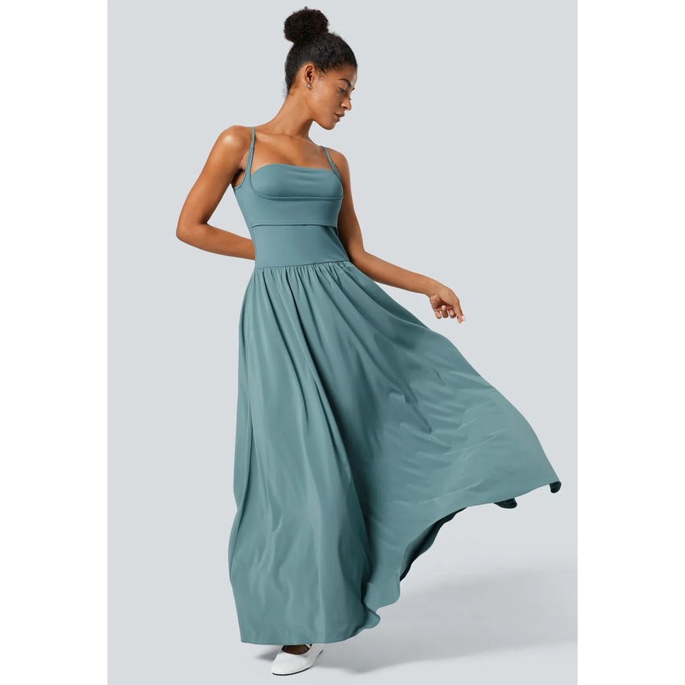Halara Breezeful Pocket Flowy Flare Maxi Quick Dry Stone Blue Slip Dress XL NWT